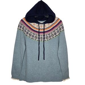 Tabitha Webb Fair Isle Hooded Knit Wool Blend Sweater Blue Nordic Print Small
